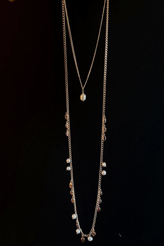 Pearl Droplets Multi Layered Necklace Gold /22=